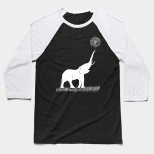 White Elephant Holding Dandelion Baseball T-Shirt